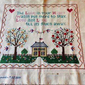 Vintage Spinnerin Cross-Stitch Sampler – “Love in Your Heart” – 23”x19”